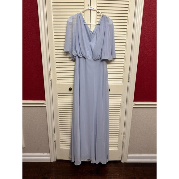 AFTER SIX 1565 V-Neck Split Sleeve Blouson Maxi Dress Silver Dove Size 4-R
